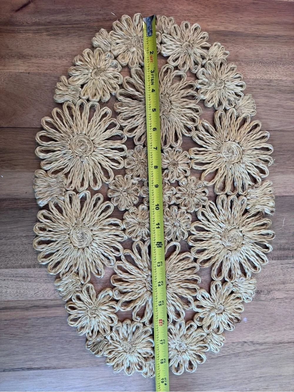 Vintage Set 6 Handwoven Straw Floral Placemats Natural Boho Cottage Coastal Farm